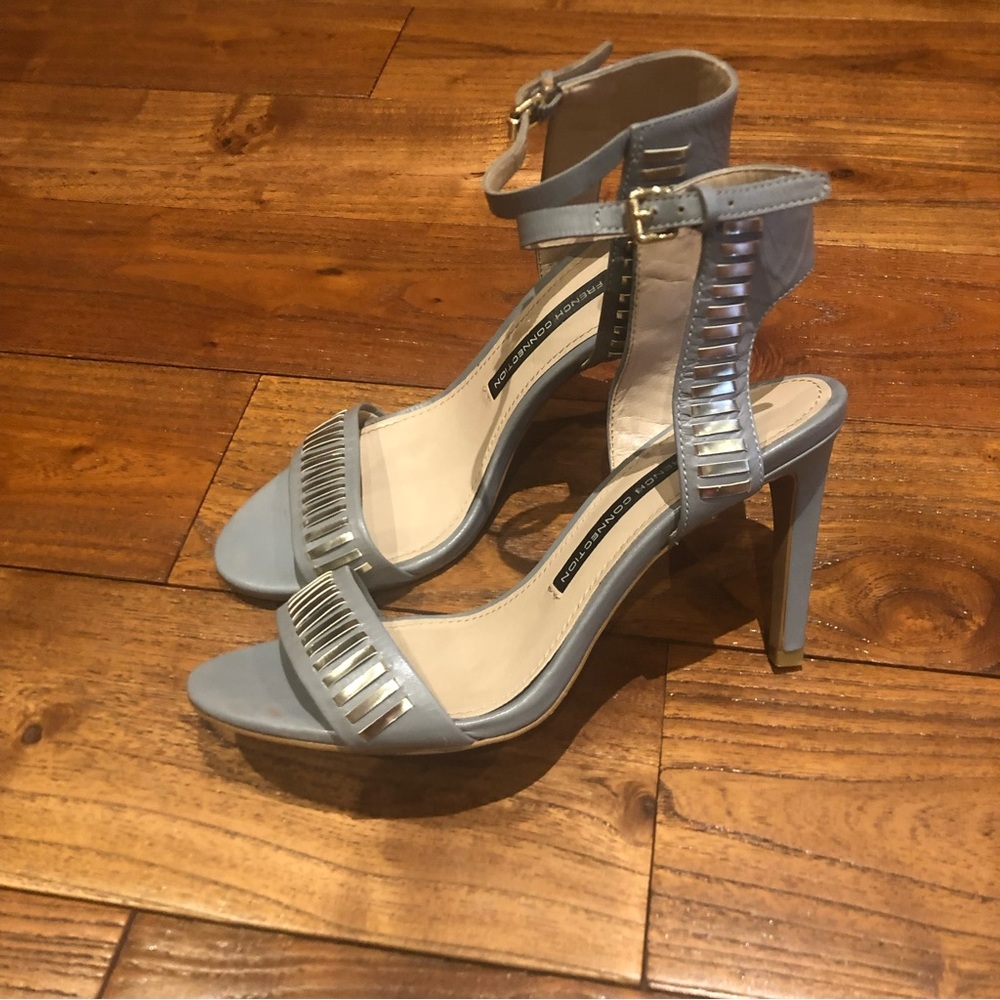 French connection studded high heel sandals size 7 grey/silver grommet details
